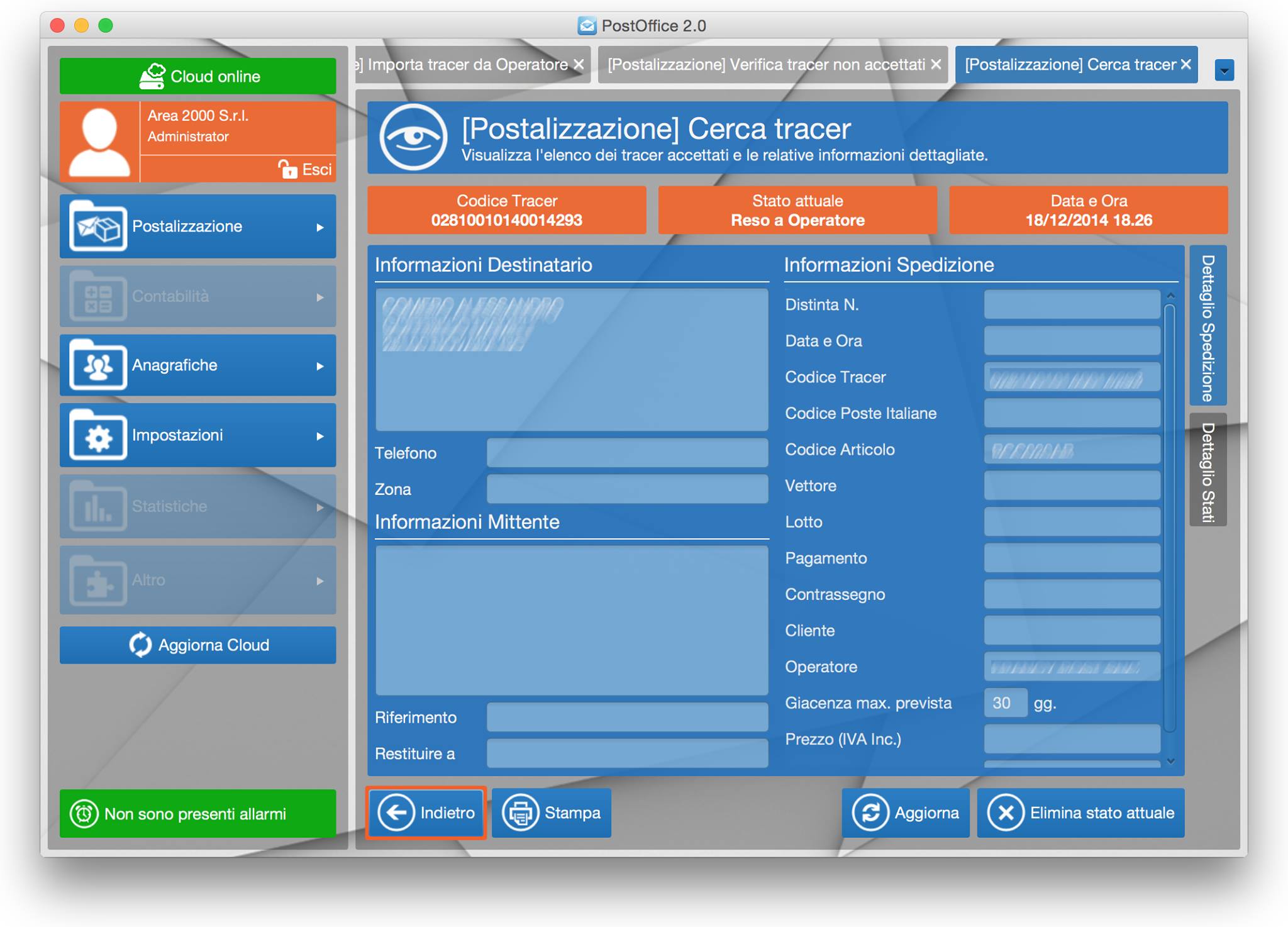 PostOffice 2.0 - ricerca tracer