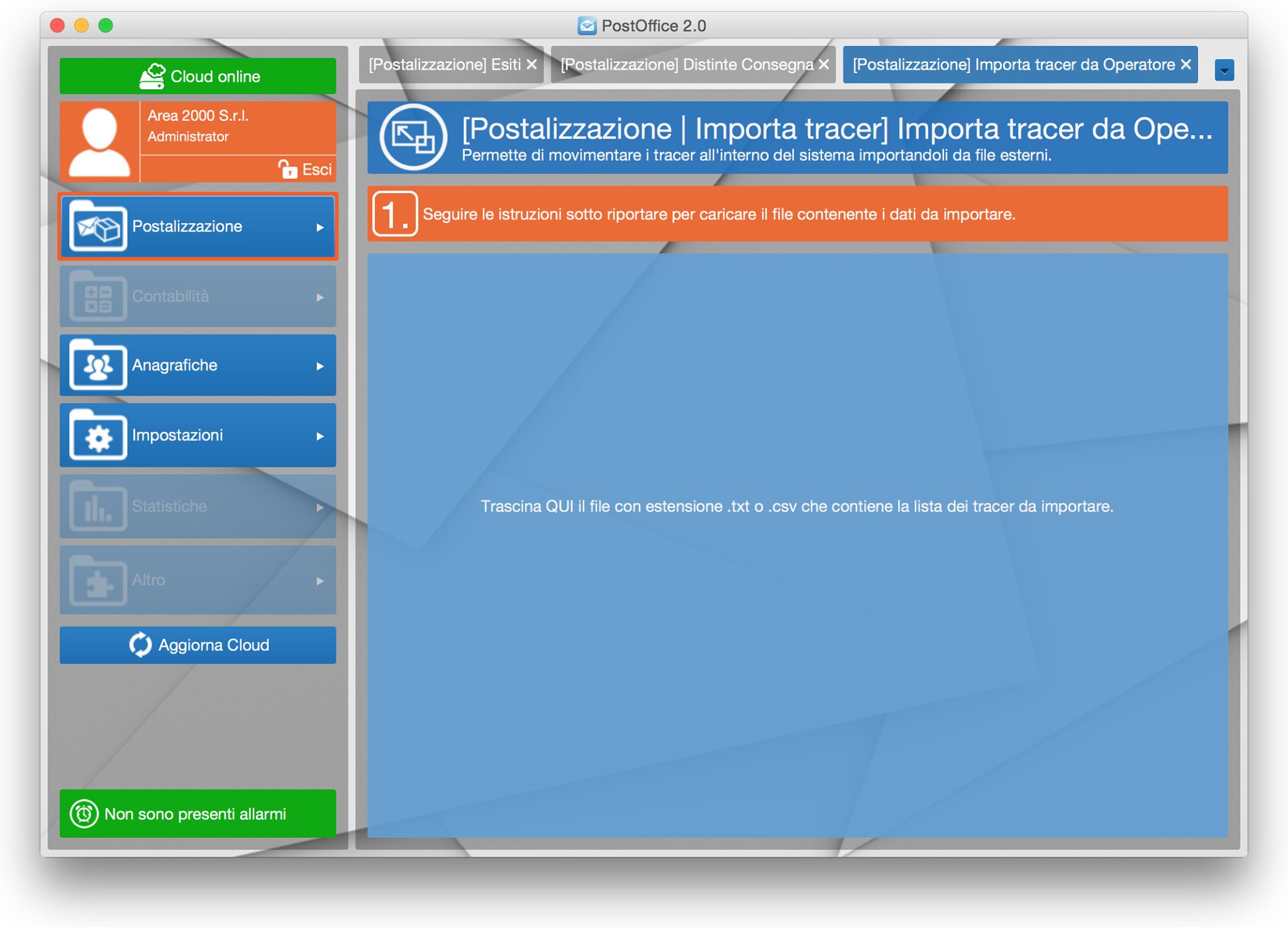 PostOffice 2.0 - importazione tracer da operatore