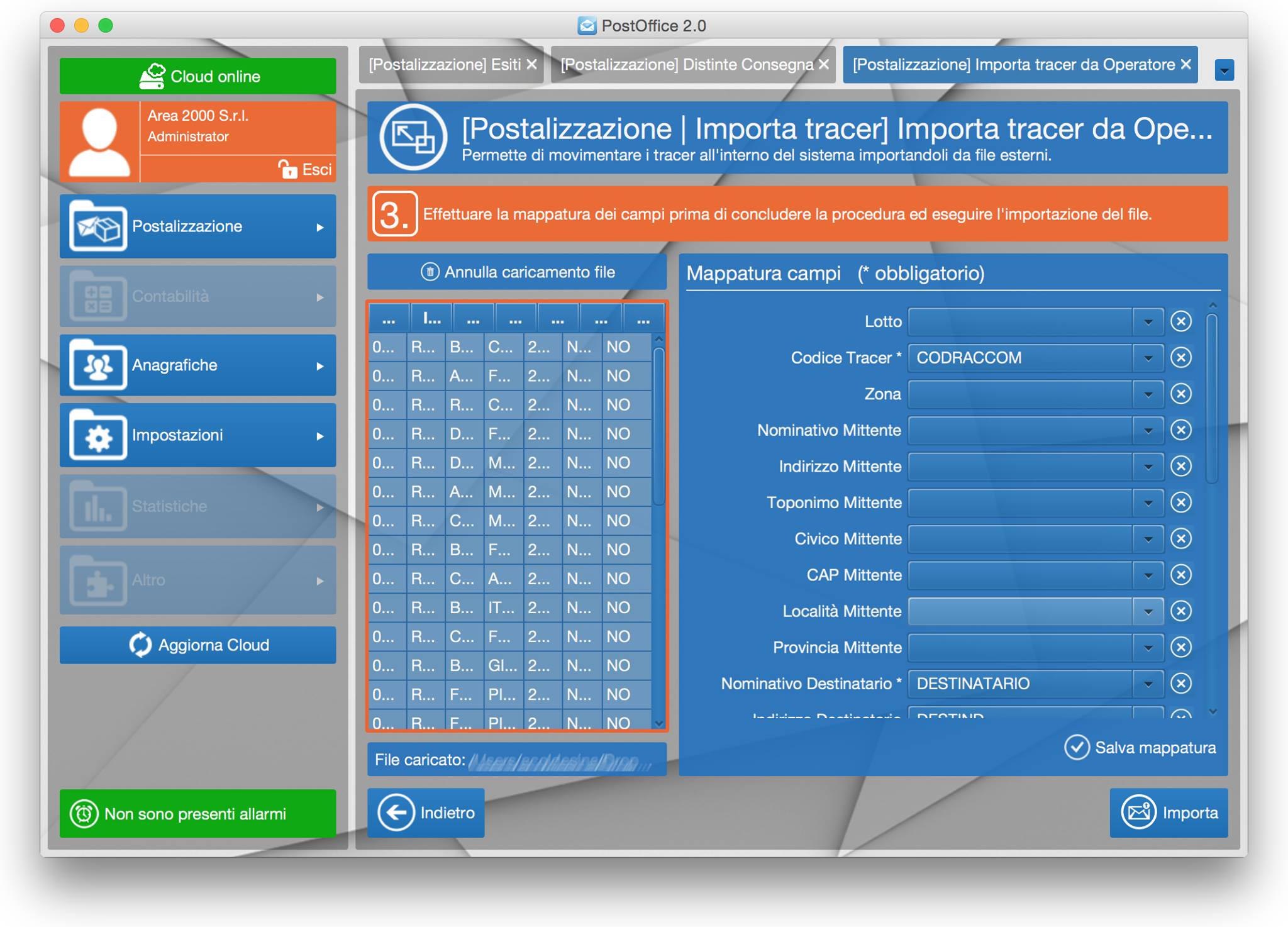 PostOffice 2.0 - importazione tracer da operatore