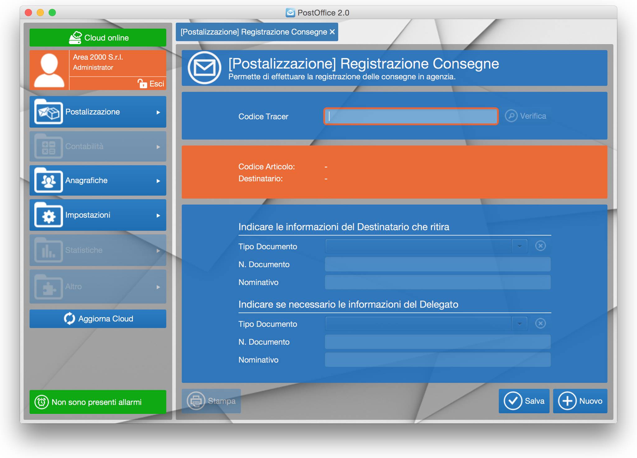 PostOffice 2.0 - registrazione consegne
